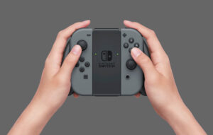The Joy-Con can be docked into the Grip to form a more traditional controller.