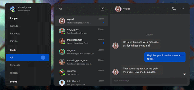 How text chat looks on Oculus.
