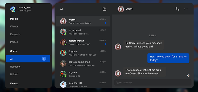 How text chat looks on Oculus.