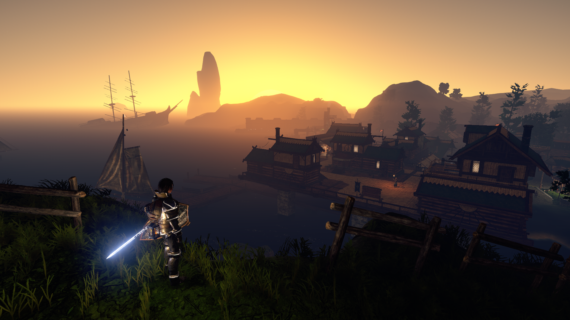 Sunset in Outward's Ciezo, with a better set of gear that I've ever found so far!