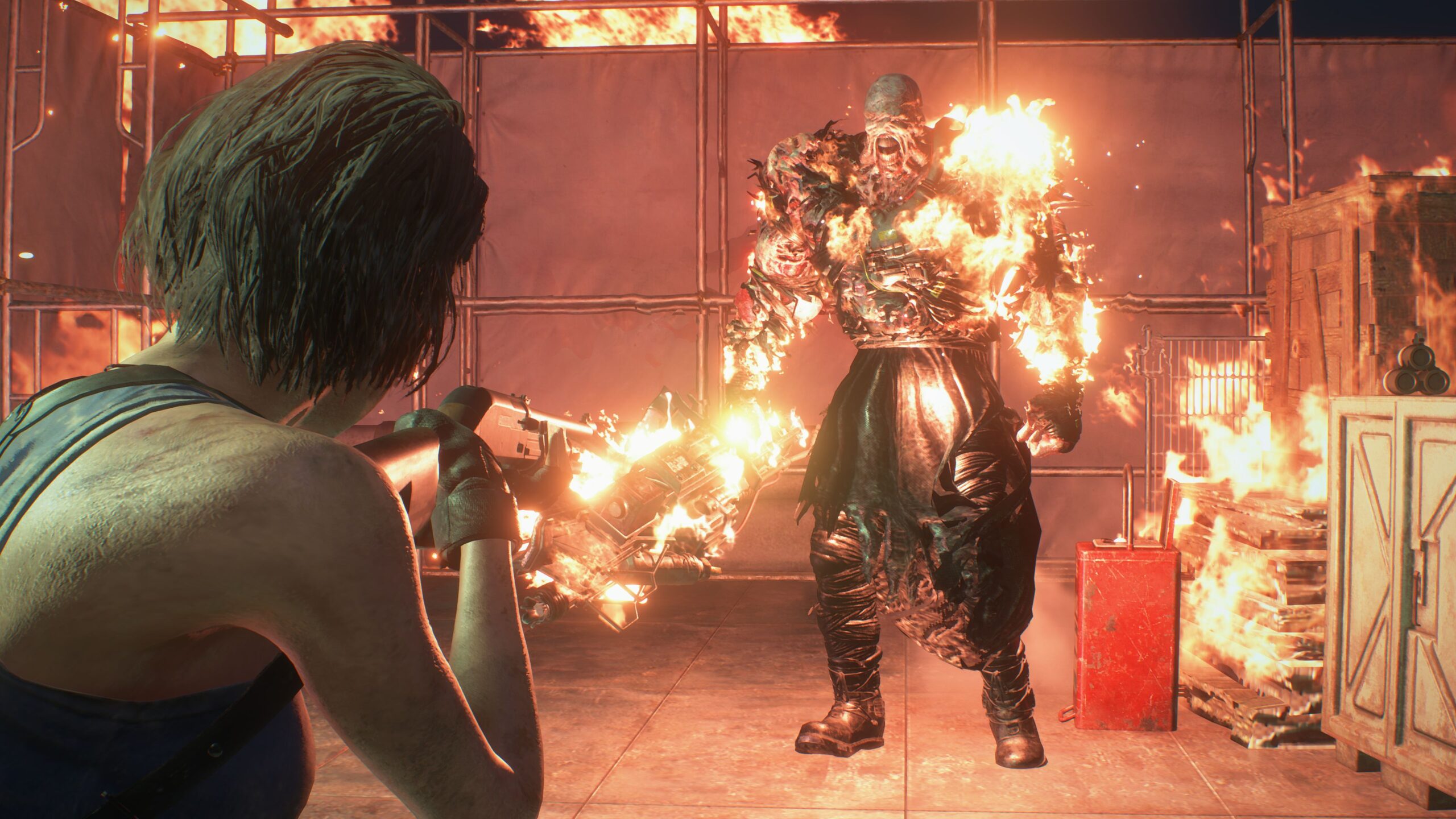 March sales were on fire, as illustrated in this Resident Evil 3 image where a walking virus man is on fire.