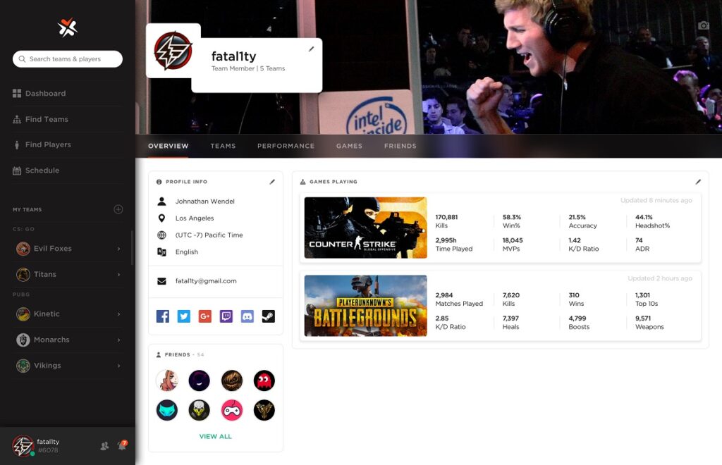 ReadyUp profile page for Johnathan "Fatal1ty" Wendel.