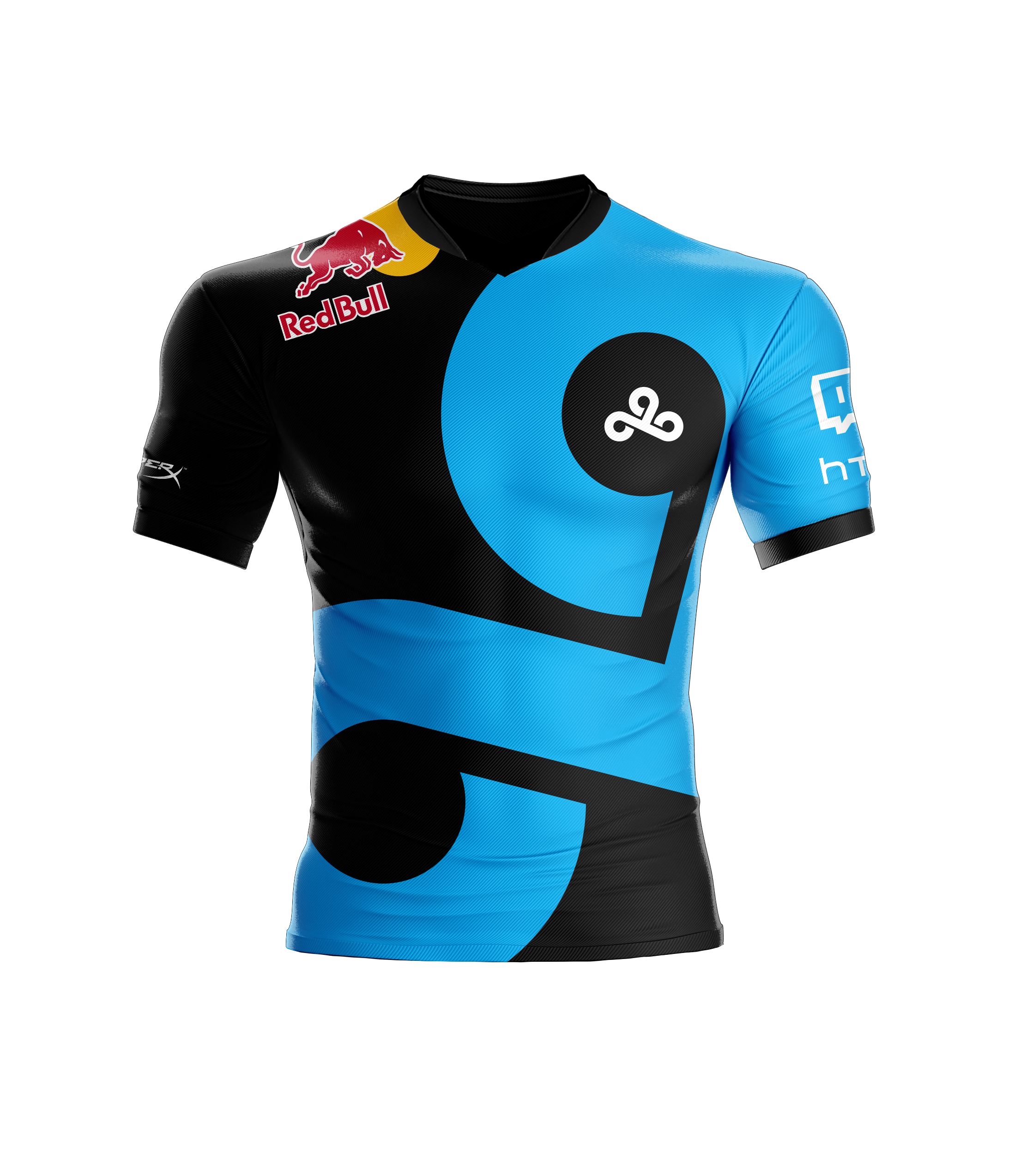 A mockup of a Cloud9 jersey featuring the Red Bull logo.