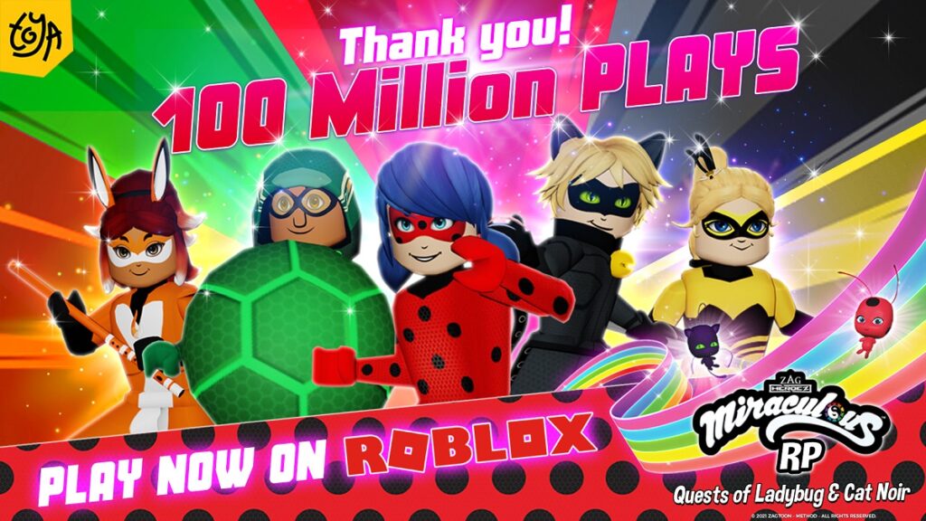 Toya hit 100M downloads on Roblox with its Miraculous Ladybug game.