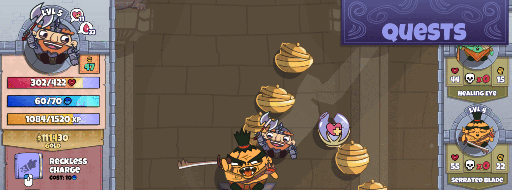 Roundguard is a mix of Peggle and RPGs. As you bounce around, you fight orcs, spiders, and more.