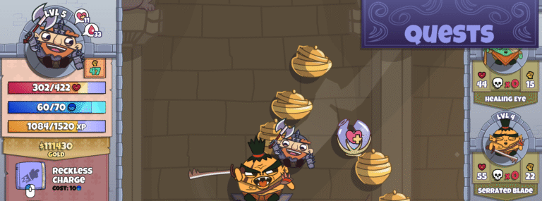 Roundguard is a mix of Peggle and RPGs. As you bounce around, you fight orcs, spiders, and more.