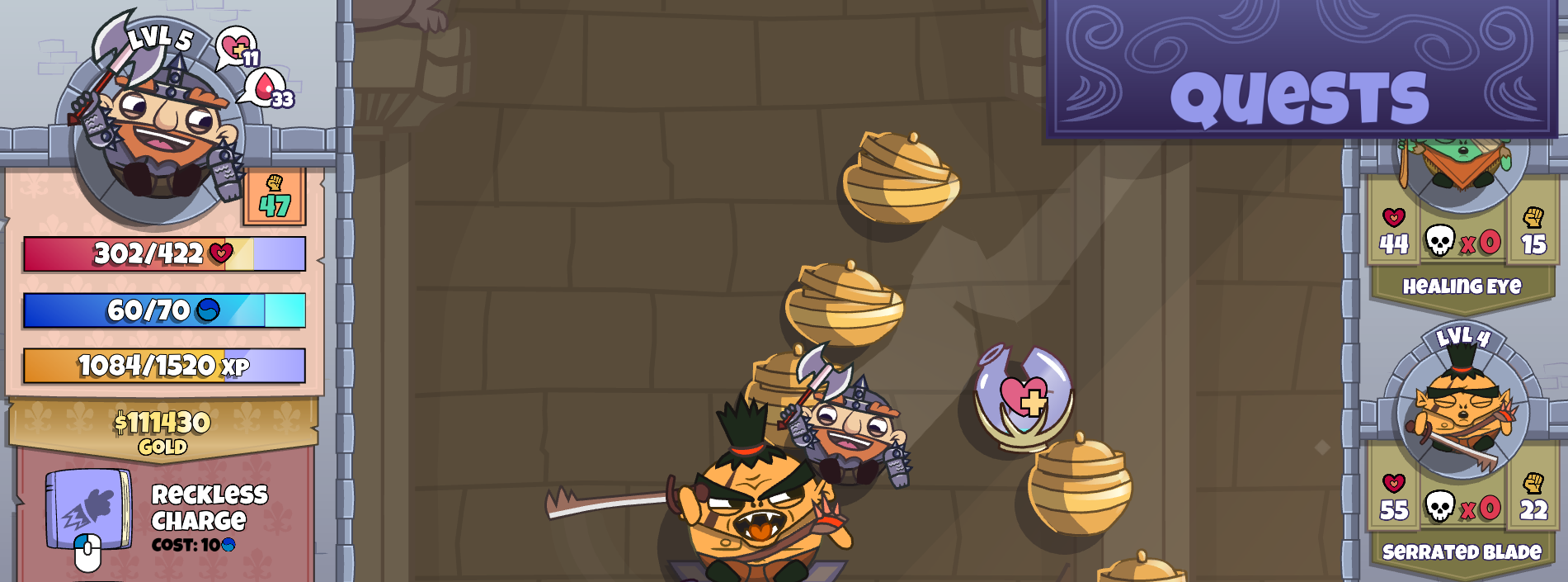 Roundguard is a mix of Peggle and RPGs. As you bounce around, you fight orcs, spiders, and more.