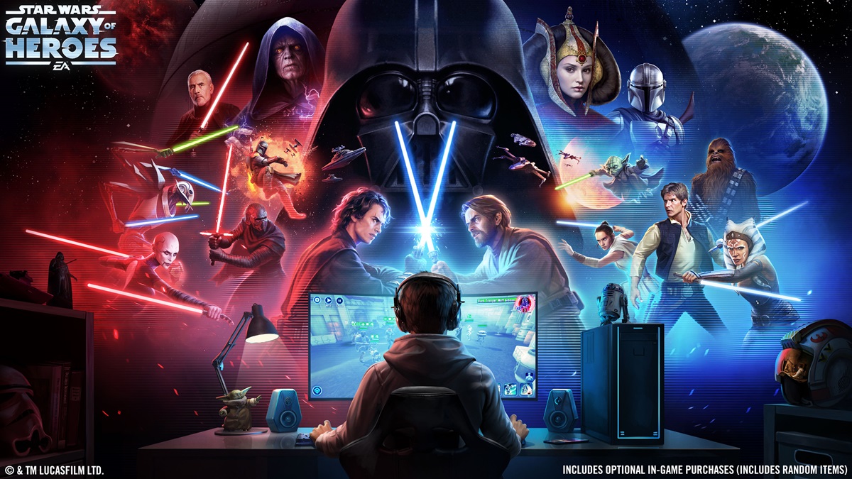 Star Wars: Galaxy of Heroes has cross-play and cross-progression on the PC and mobile.