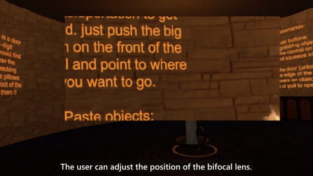 An example of SeeingVR's bifocals mode, which provides a magnifier that can be applied to a specific area within your VR field of view.