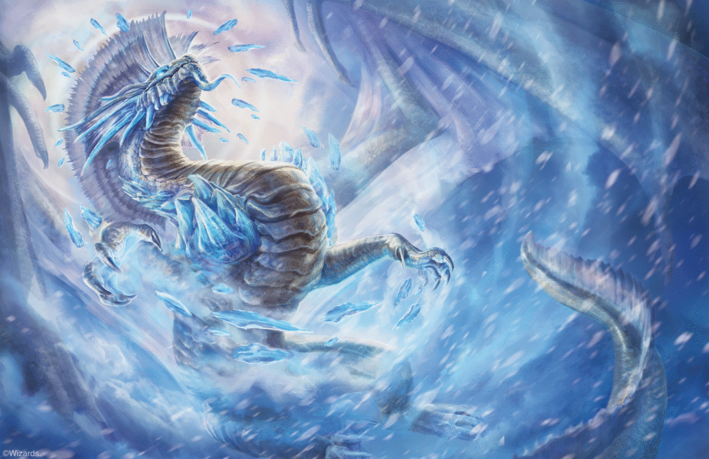 This silver great wyrm is more than dragon -- it's the manifestation of many wyrms across the planes.