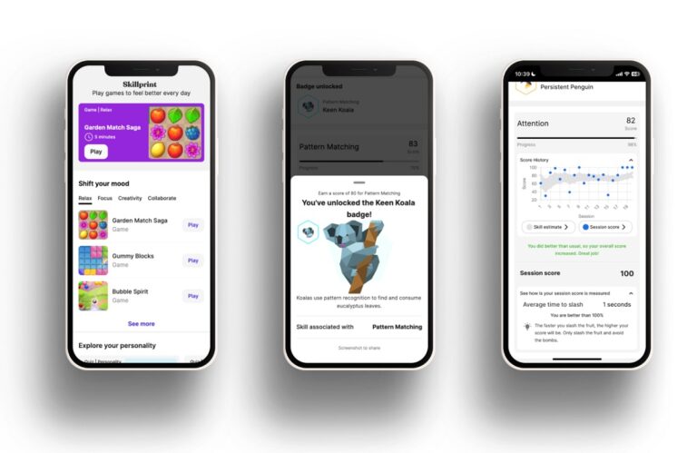 Some of Skillprint's app screens.