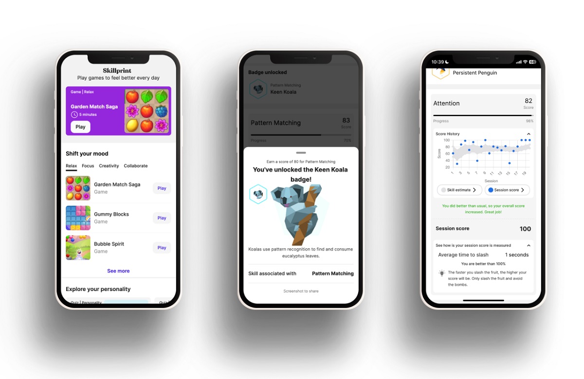 Some of Skillprint's app screens.