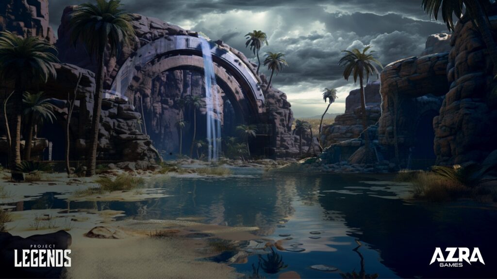 a stormy day at the oasis in Project Legends.