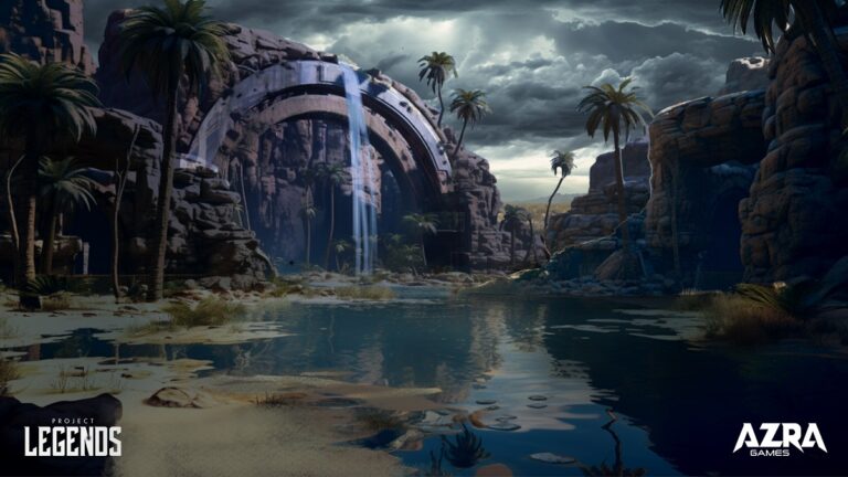 a stormy day at the oasis in Project Legends.