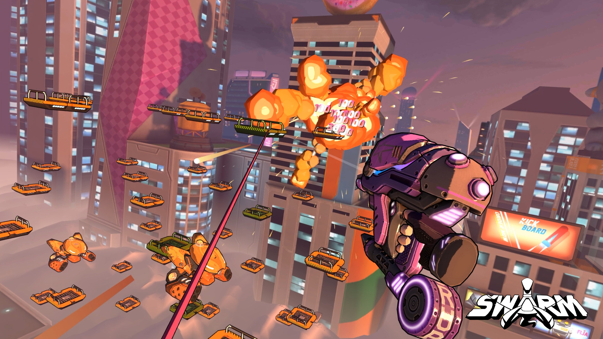Swarm has you blasting baddies with Spider-Man-esque swinging.