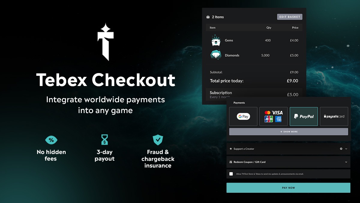 Tebex, a division of Overwolf, has launched Checkout to help game studios with monetization.