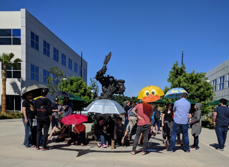Blizzard employees demonstrating at the campus.