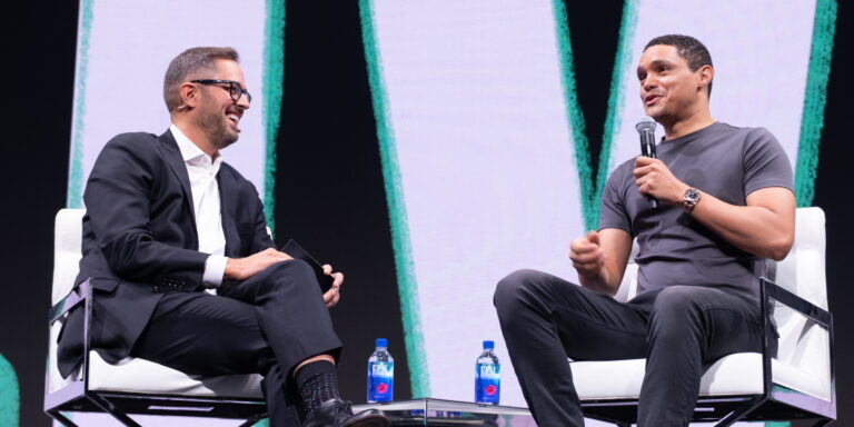Pluralsight CEO Aaron Skonnard and Trevor Noah