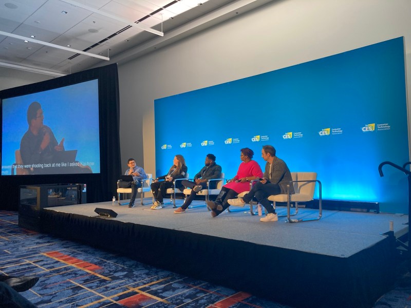 Dean Takahashi moderates a panel on AI and games at CES 2024.