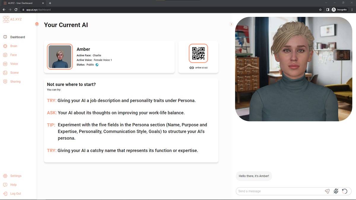 AI.XYZ dashboard for managing your personal AI.
