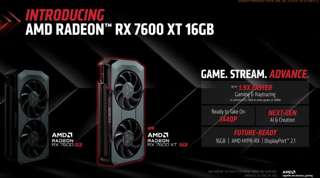 AMD Radeon RX 7600 XT 16GB GPU.