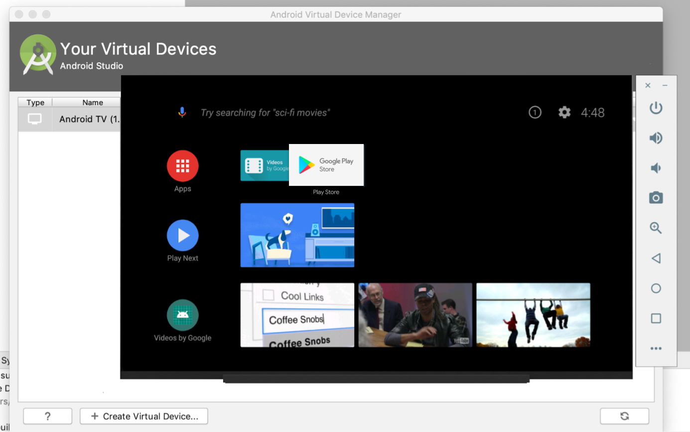 Android TV emulator Google Play Store