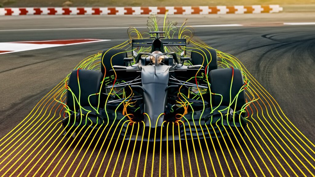 A virtual wind tunnel used to help design a race car.