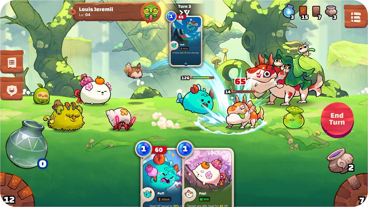 Fighting a battle in Axie Infinity: Origin.