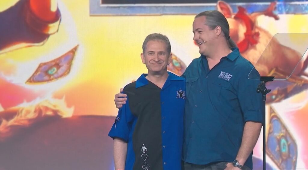 Blizzard cofounder Mike Morhaime hands baton to J. Allen Brack at BlizzCon 2018