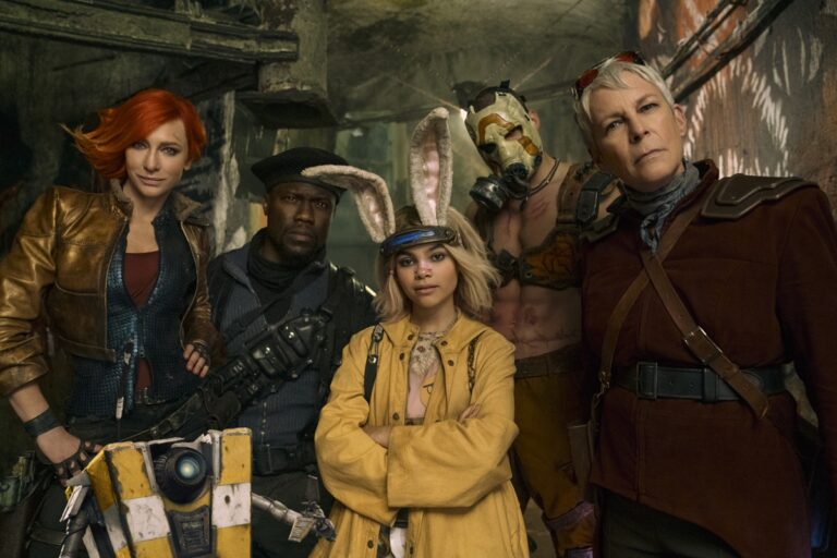 Cate Blanchett as Lilith, Kevin Hart as Roland, Ariana Greenblatt as Tiny Tina, Florian Munteanu as Krieg and  Jamie Lee Curtis as Tannis in Borderlands.