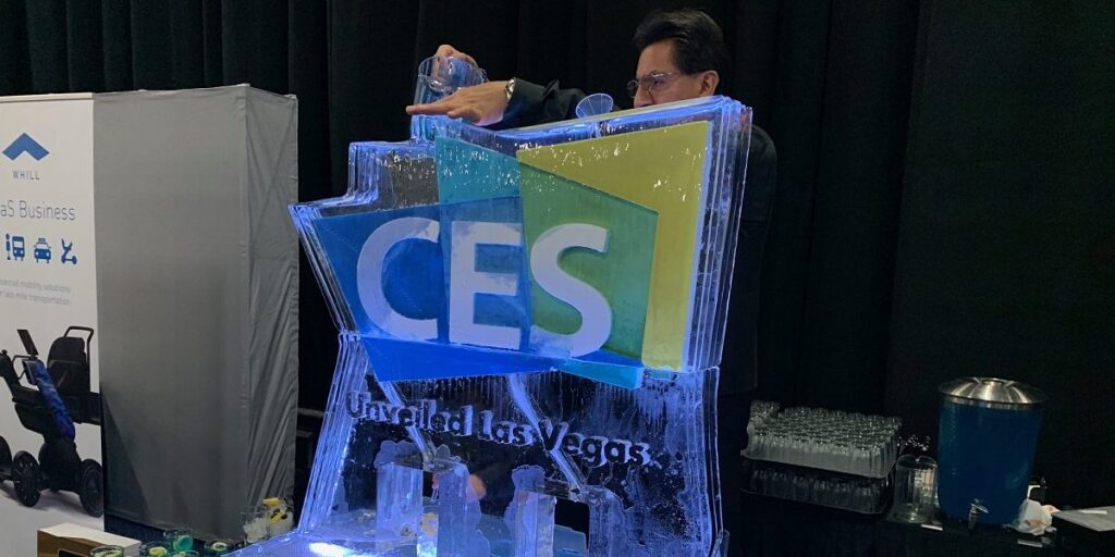The ice sculpture at CES Unveiled, 2019.