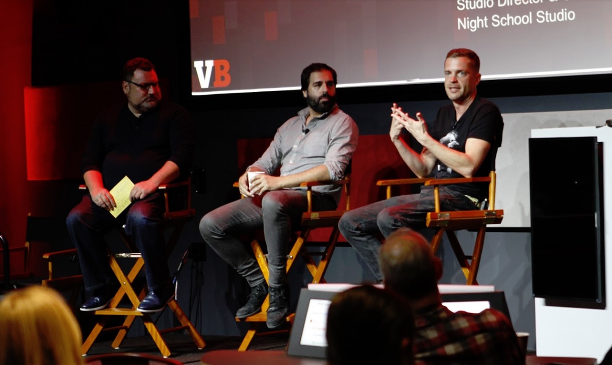 Left to right: Chris Heatherly of NBC Universal, Michael Fox of Endless Entertainment, and Sean Krankel of Night School Studio.
