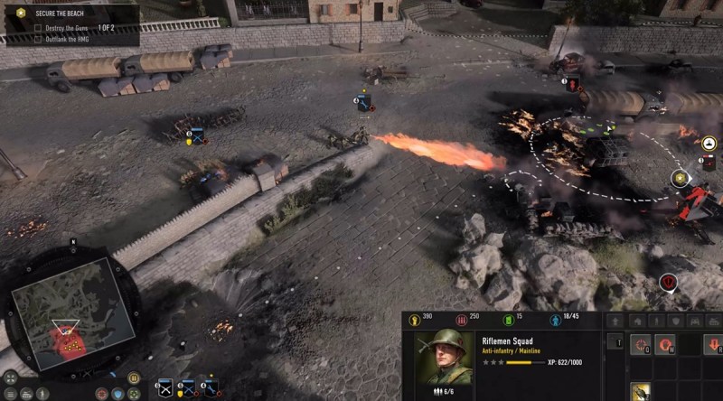 Using a flamethrower in Company of Heroes 3.