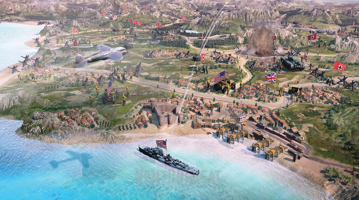 A destroyer shells the Germans from the shore of Naples.