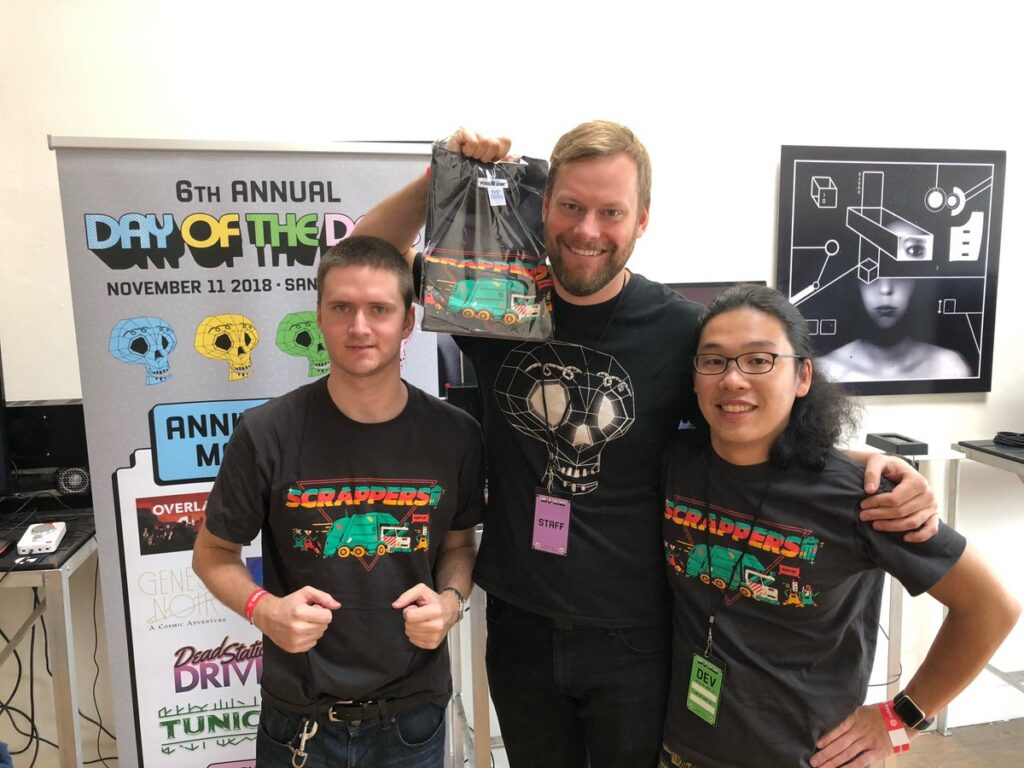Greg Rice (center) with developers from
