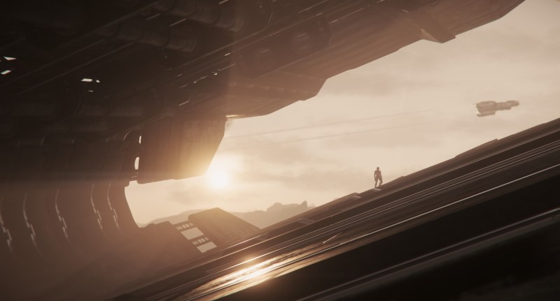 A derelict Javelin ship in Star Citizen.