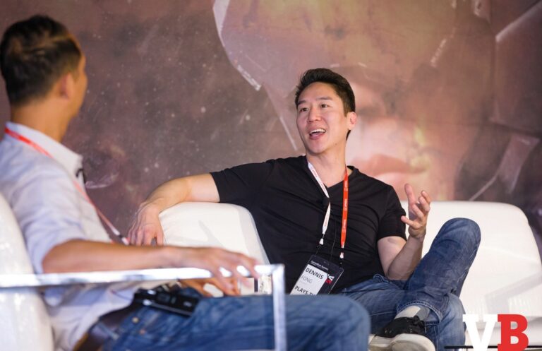 Dennis Fong of Plays.tv (right) speaks with Ping Le of Accel at GamesBeat Summit.