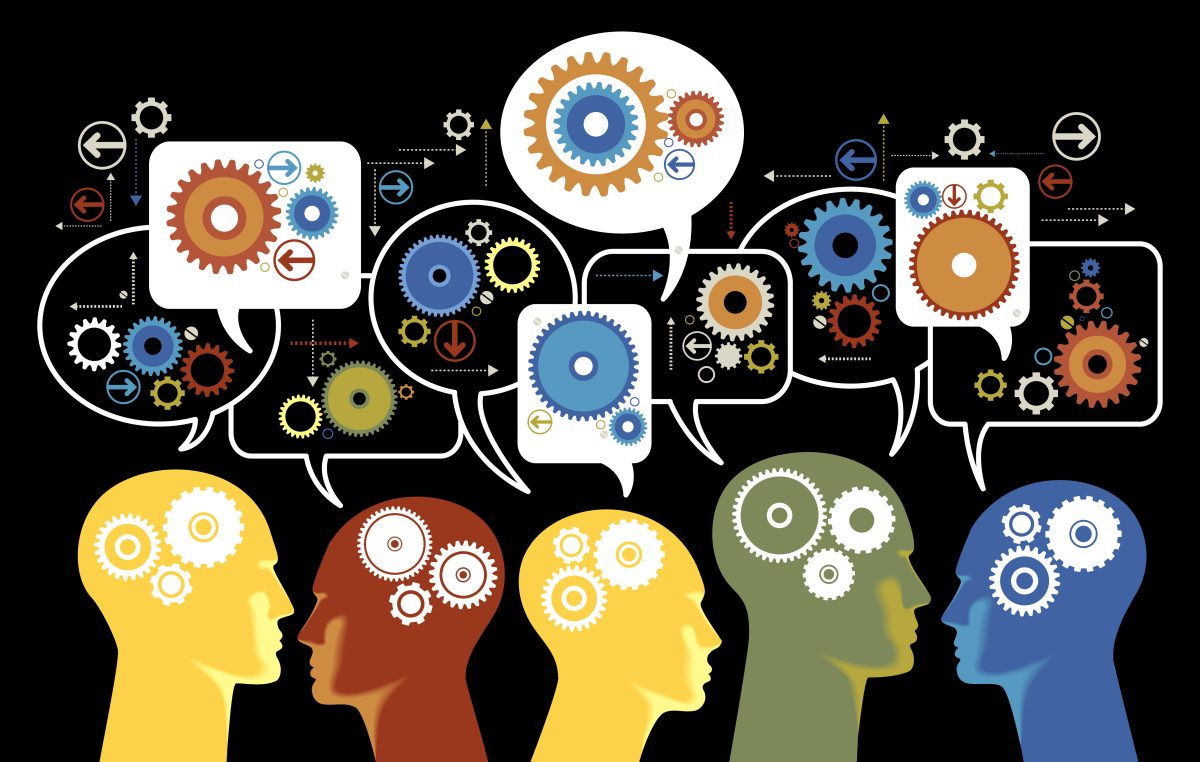 devops concept. Groups of chatbots speaking to each other.