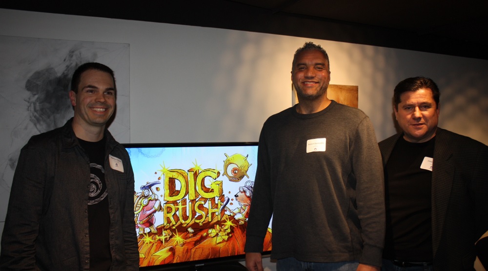 Dig Rush creators Mathieu Ferland of Ubisoft, and Robert Derricotte and Joseph Koziak of Amblyotech