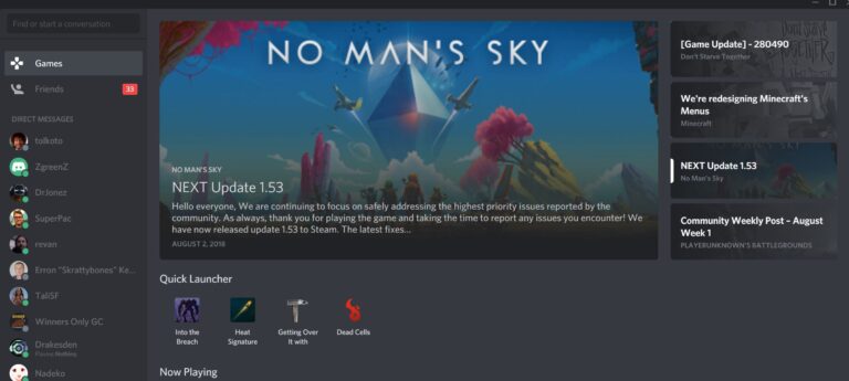 The Discord game tab.