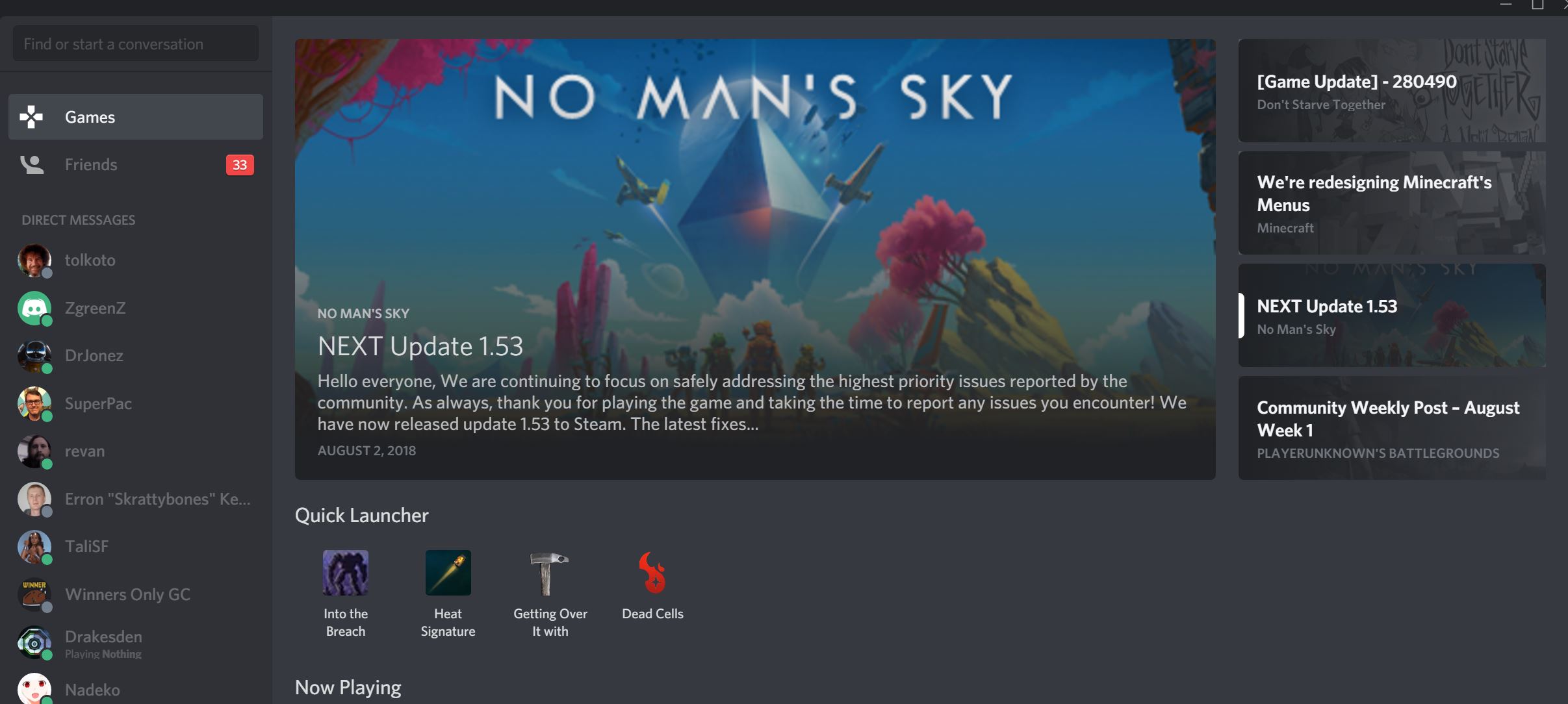 The Discord game tab.