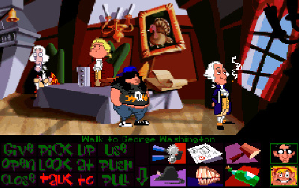 George Washington enjoys a smoke in Day of the Tentacle.