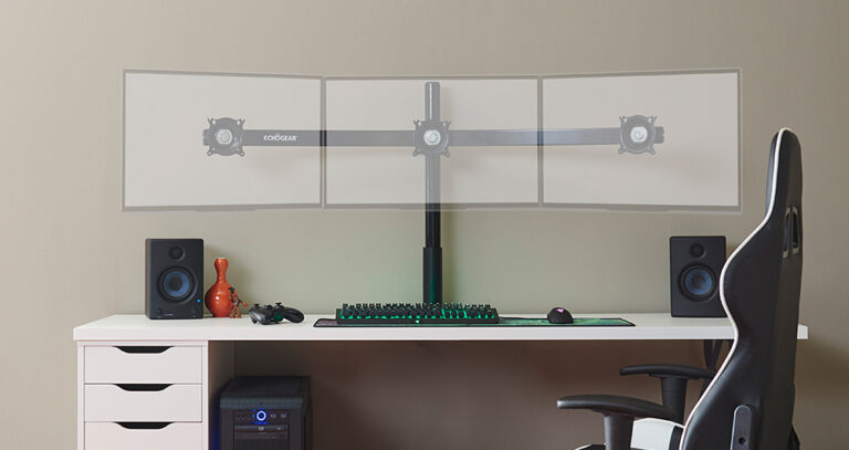 The Echogear triple-monitor desk mount.