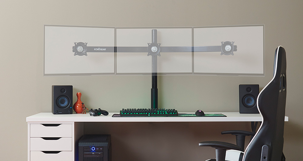 The Echogear triple-monitor desk mount.