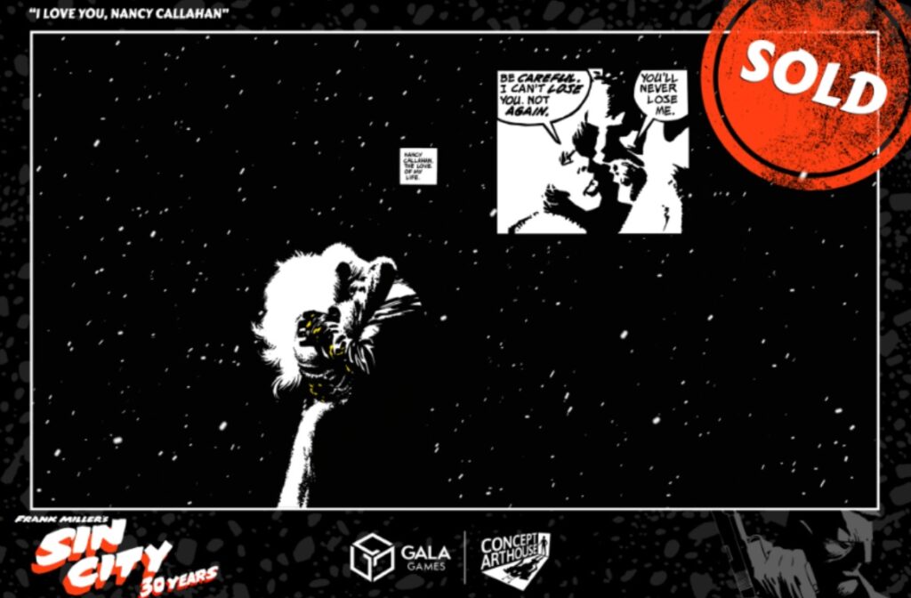 Frank Miller's I Love You, Nancy Callahan NFT art.