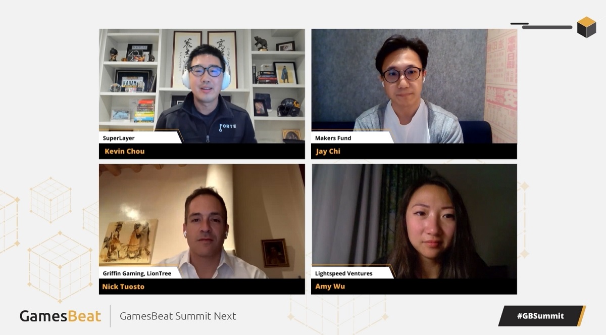 Clockwise: Kevin Chou of SuperLayer, Jay Chi of Makers Fund, Amy Wu of Lightspeed Venture Partners, and Nick Tuosto of Griffin Gaming Partners.