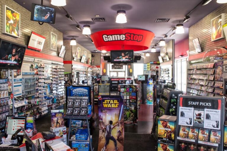 Inside a GameStop store.