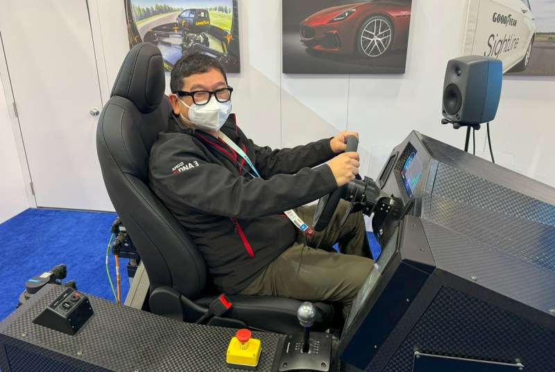 Dean Takahashi tries out Goodyear's driving simulator.