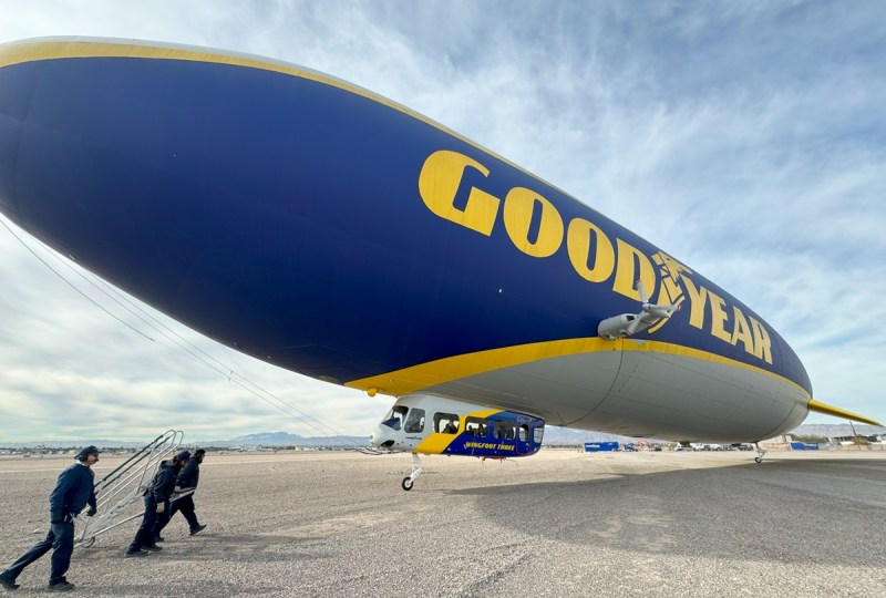 Getting ready to ride in the Goodyear Blimp, which can take four passengers and two crew members.