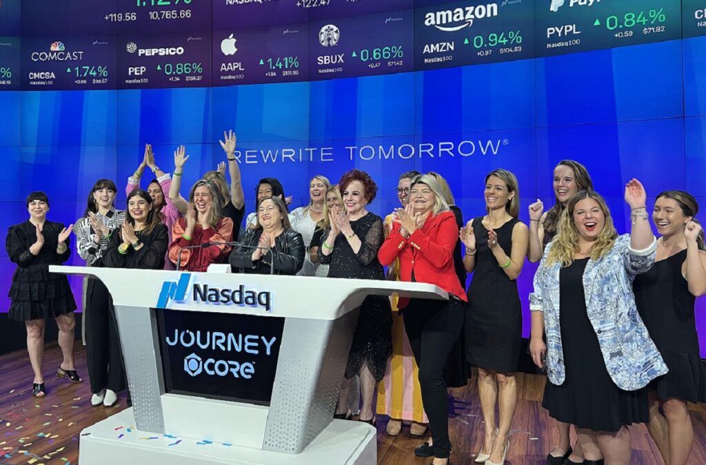 A women of the metaverse picture at Nasdaq with Cathy Hackl at the center.